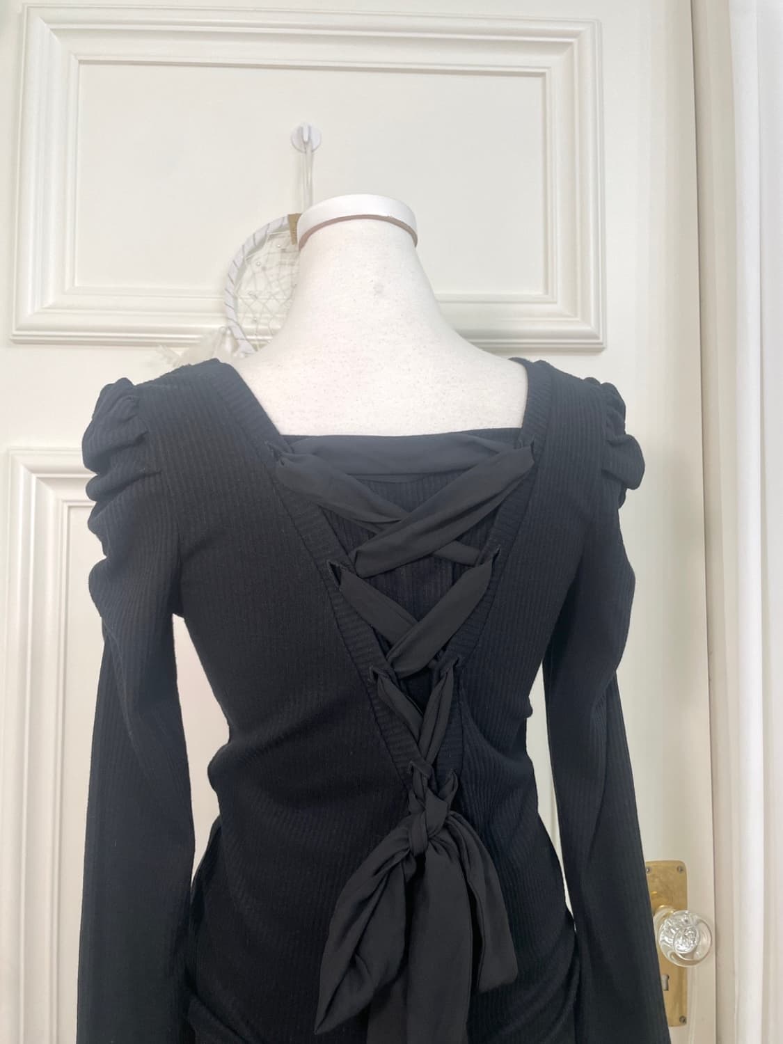 black puff sleeve back bow princess top 상품이미지6