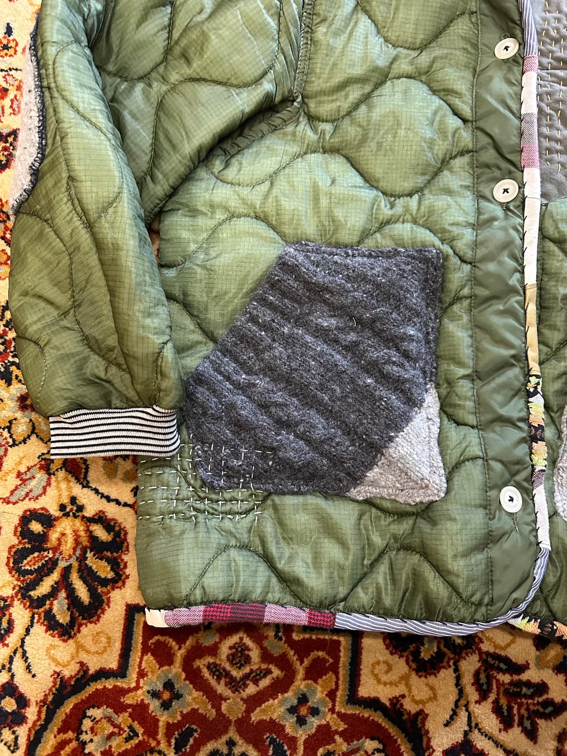 M65 필드 자켓 라이너 사시코 & 패치워크 리메이크 커스텀 - L 상품이미지4