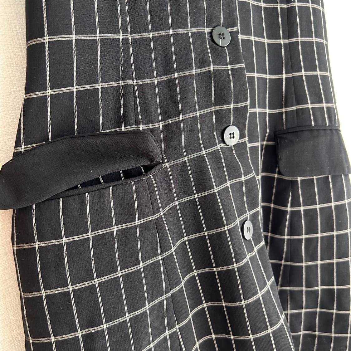 Vintage Black Check Long Vest 상품이미지3