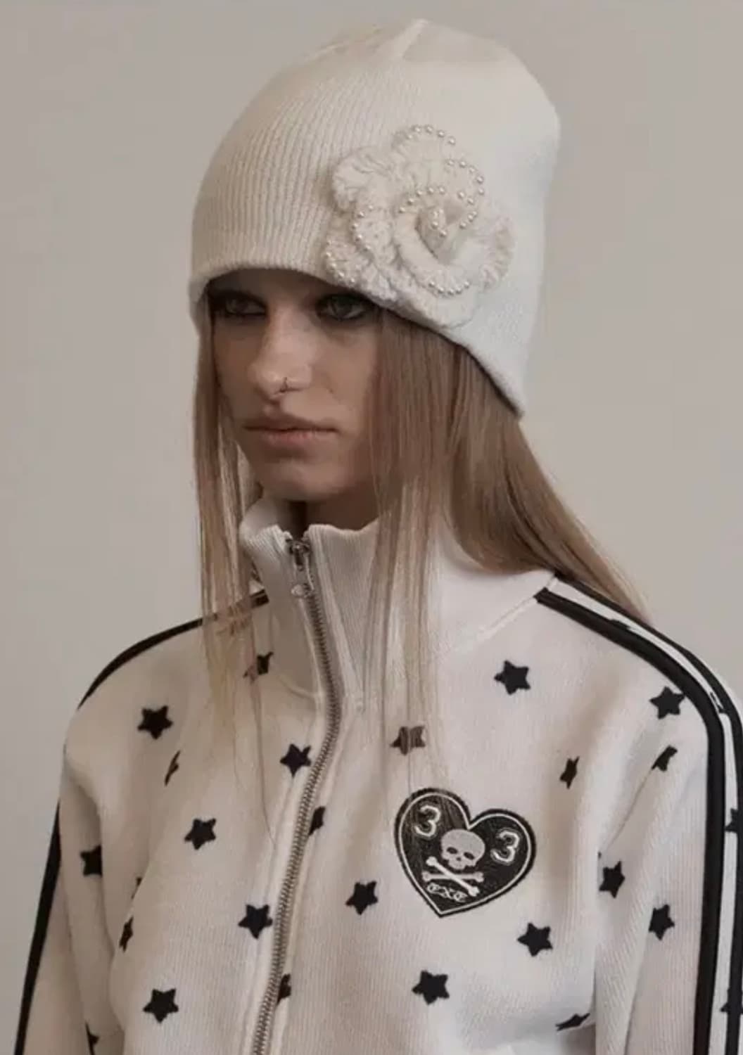 셋업이엑스이 플라워 꽃 비니 아이보리 상품이미지1