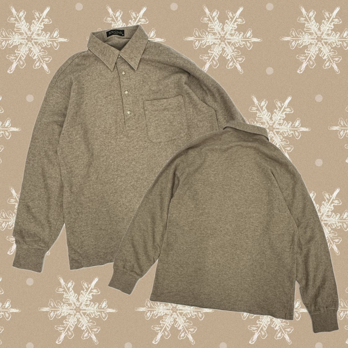 EX-Club 베이지 카라 핀터깔 베이직 모직 티셔츠 아메카지 보헤미안 상품이미지1