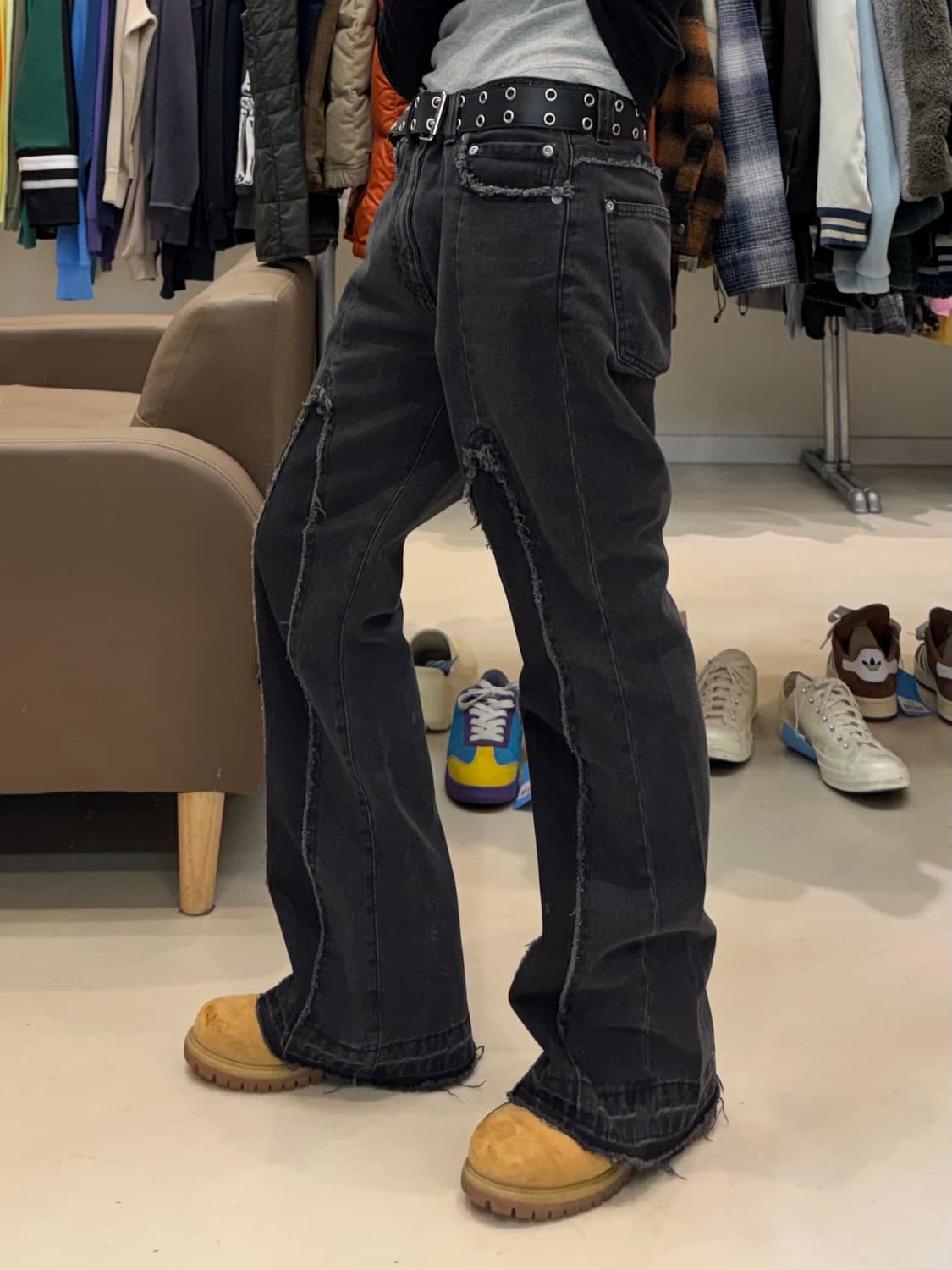 하레 프론트 컷오프 부츠컷 데님 팬츠 상품이미지8