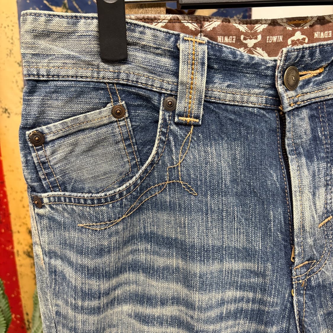 90s 에드윈 XV 네이티브 웨스턴 빈티지 워싱 세미부츠컷 데님팬츠N83 상품이미지4