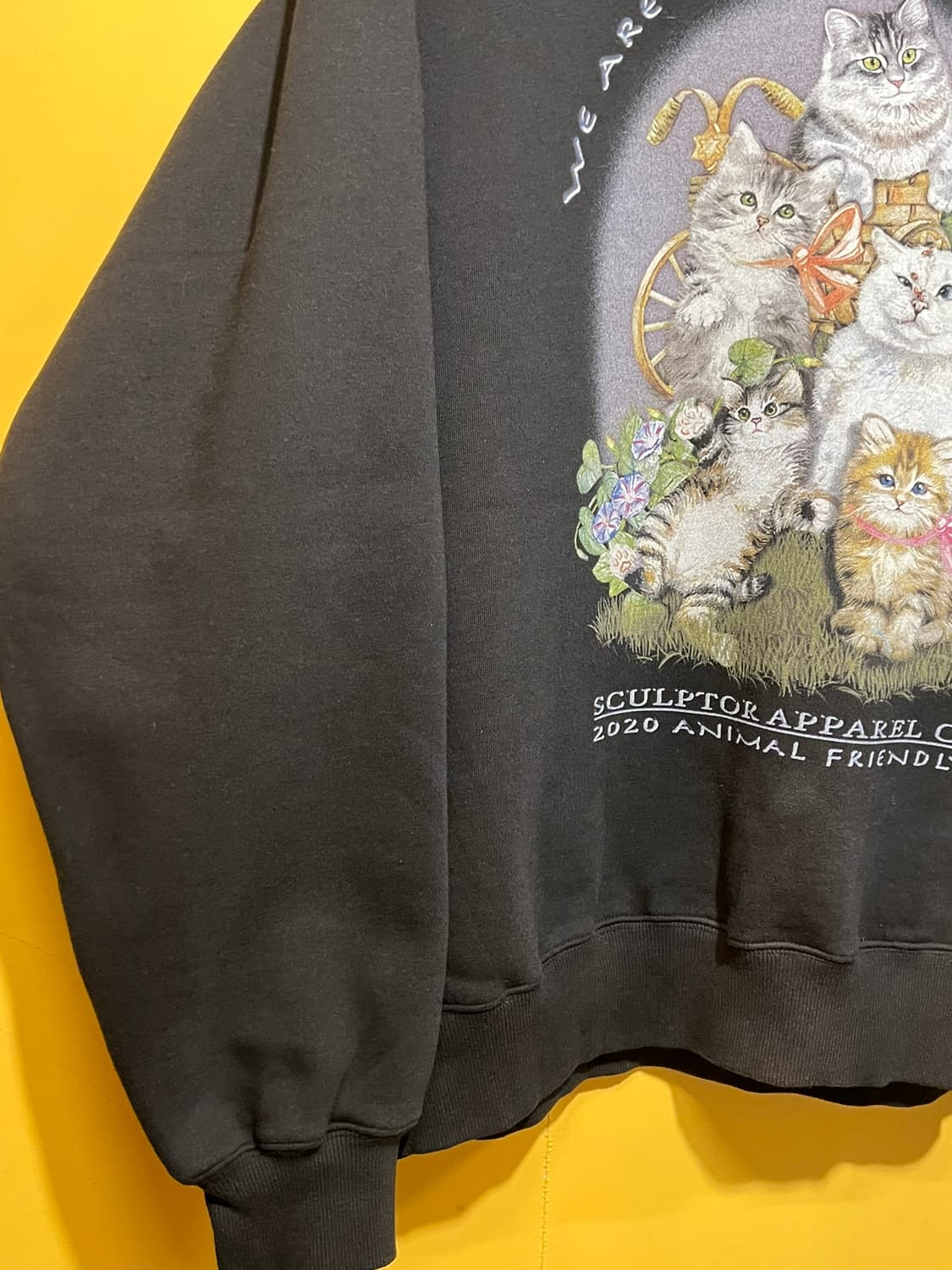 [M] 스컬프터 고양이 그래픽 스웻셔츠 블랙 프린트 맨투맨 블랙 상품이미지5