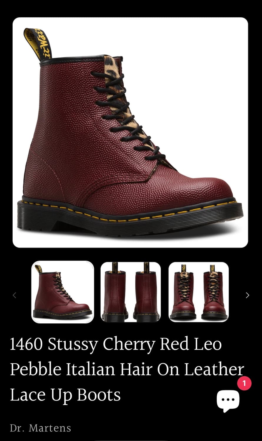 [220-225] 닥터마틴x 스투시 1460 체리 레드 부츠 상품이미지1