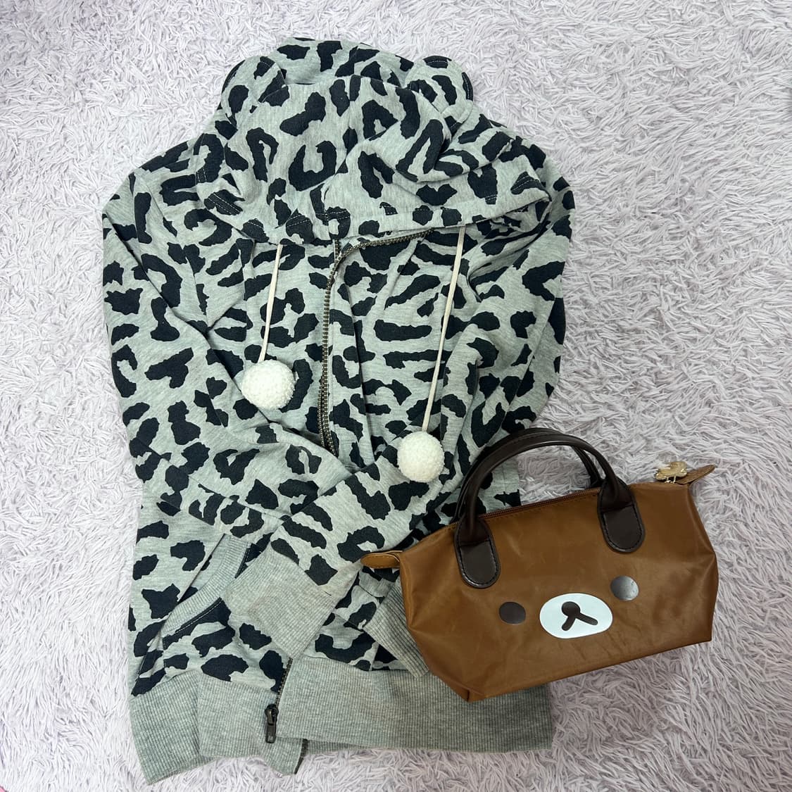 빈티지 갸루 곰돌이 귀 폼폼 후드집업 팝니다 상품이미지1