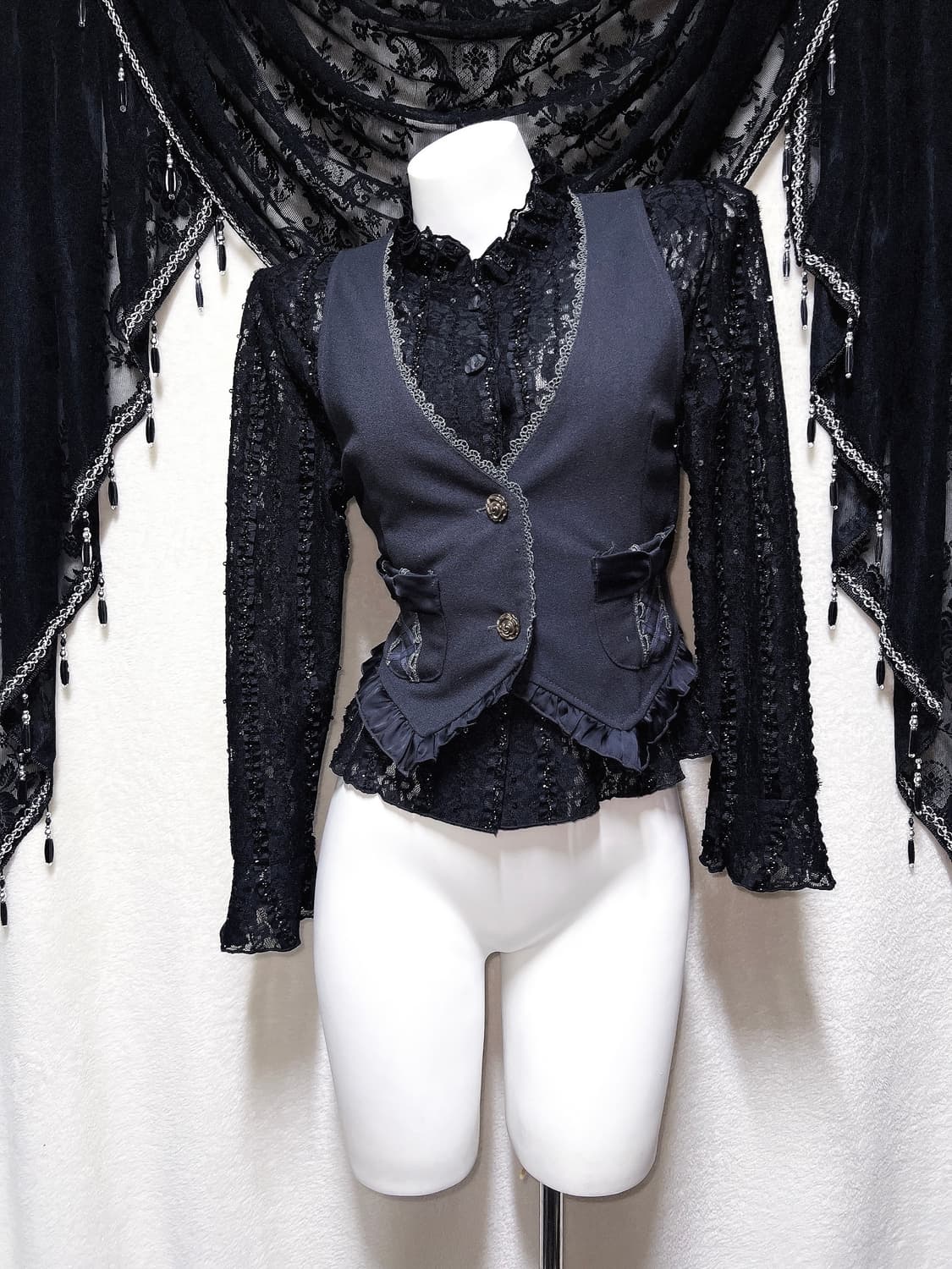 로맨틱고딕 고스로리 펑크 오리엔탈 프릴 레이스 시스루 블라우스 자켓 공겜 상품이미지1