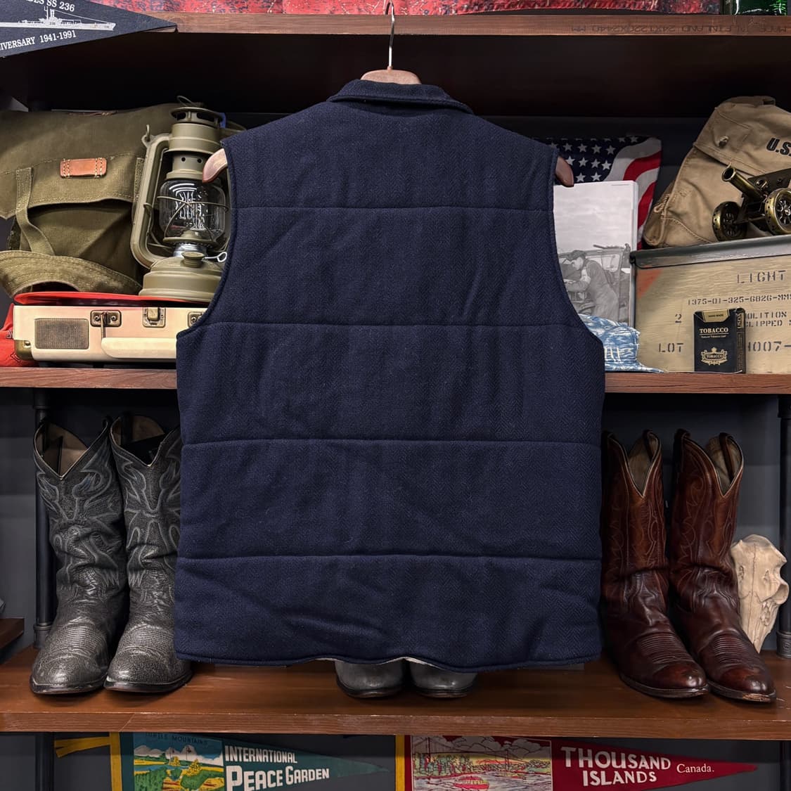 빔즈 하트 보카시 헤링본 라운드카라 버튼업 울 패딩 베스트 N340 상품이미지2