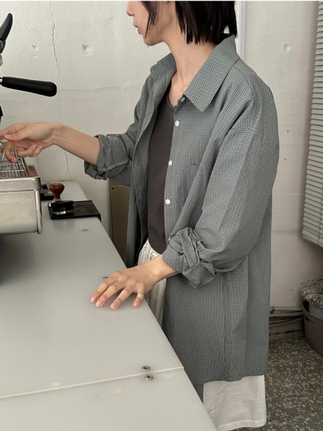 데일리쥬 오버핏 체크 셔츠 상품이미지1