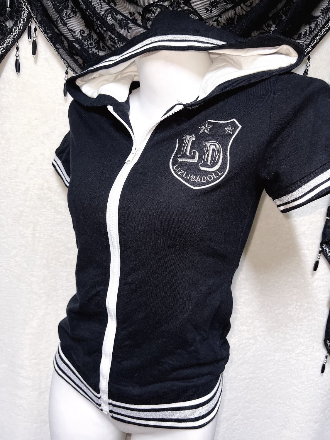 리즈리사돌 y2k 와투케 펑크 갸루 키치 반팔 후드집업 헤이세이 핀터 상품이미지8