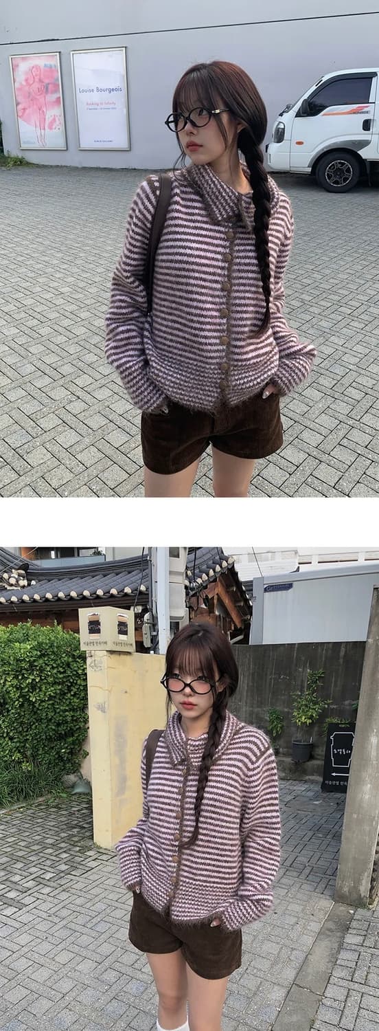 카라 스트라이프 니트 가디건 상품이미지3