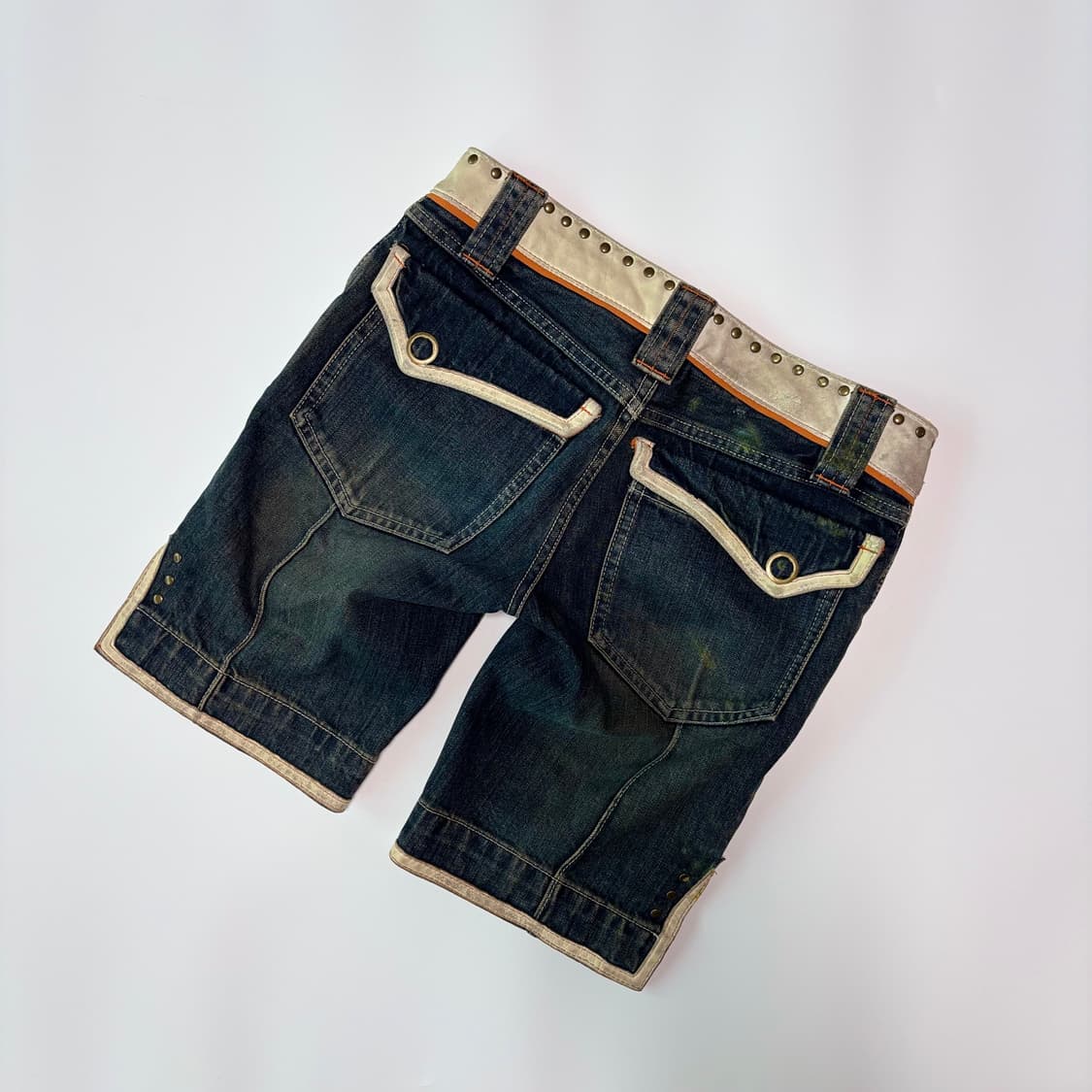 MCGN 빈티지 스터드 레더 트림 데님 하프 팬츠 상품이미지6