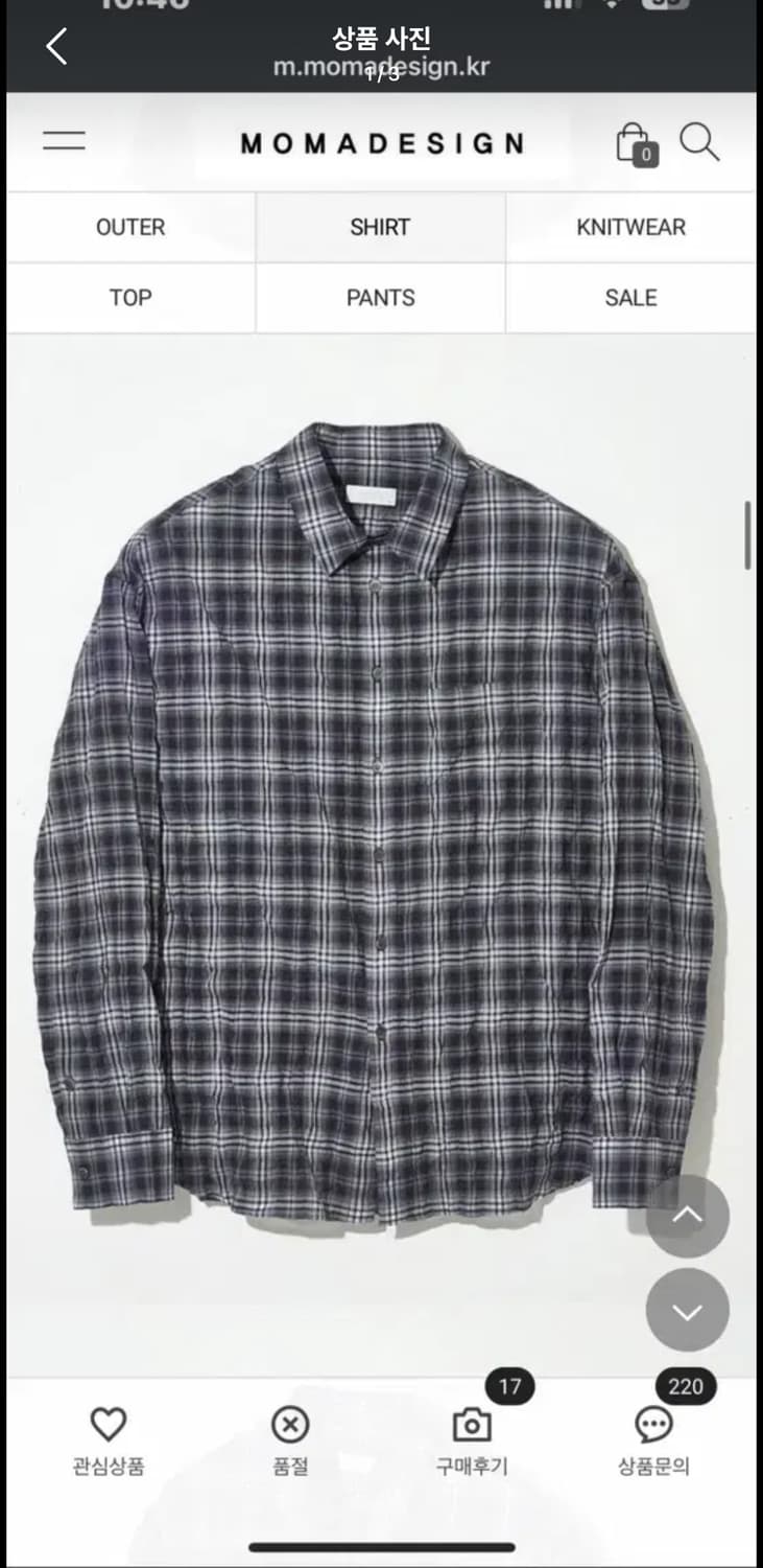 모마디자인 크링클 체크셔츠 네이비 50 상품이미지3