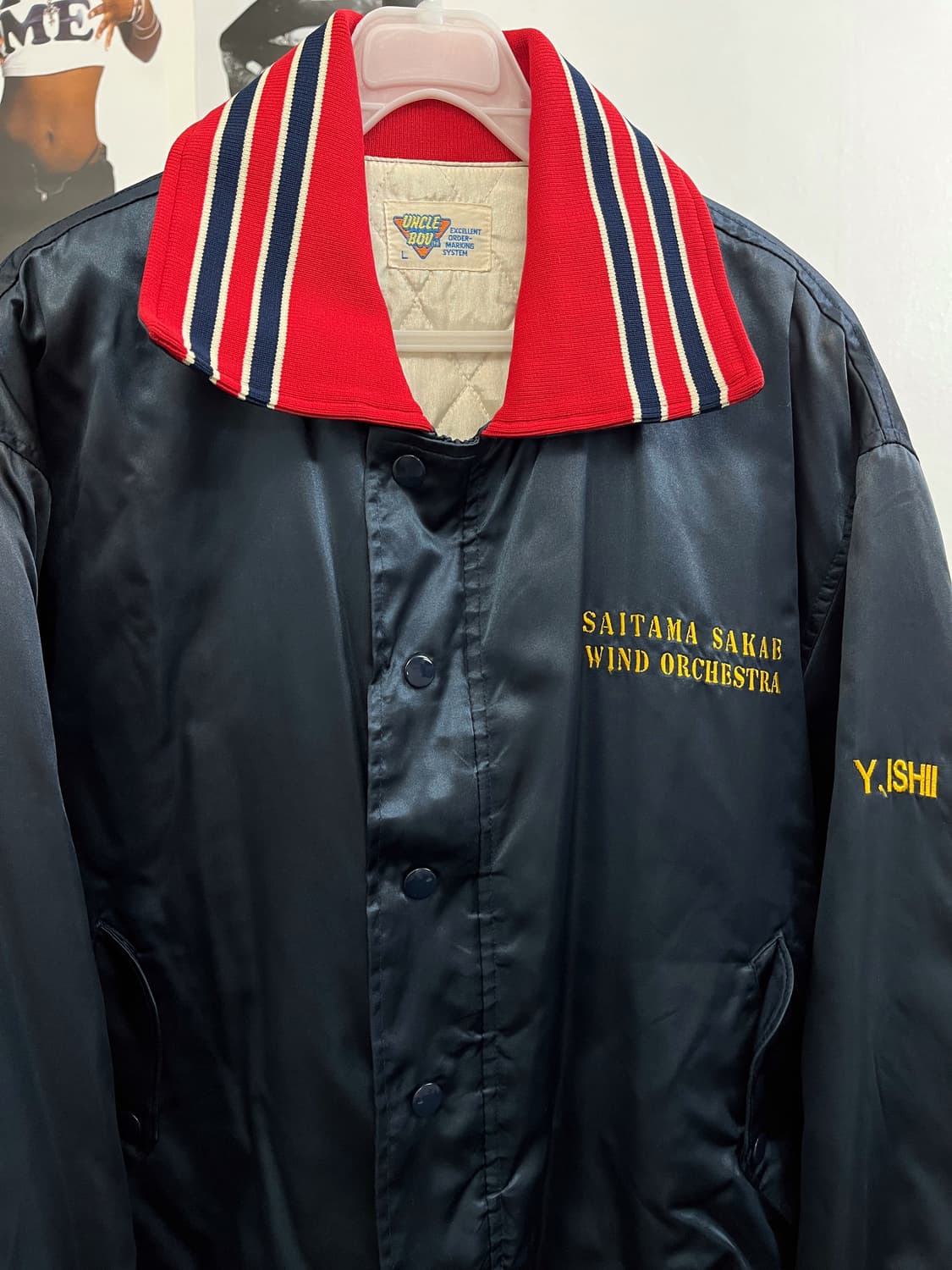 USA 올드 빈티지 사틴 봄버 자켓 네이비 상품이미지6