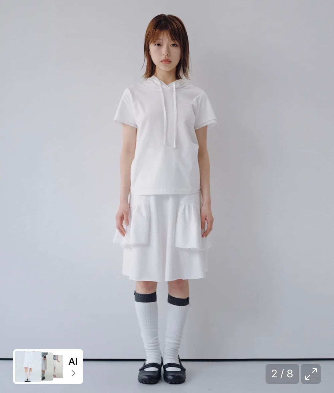 오헤시오 셔링 미디 밴딩 스커트 화이트 에센셜 라인 상품이미지2