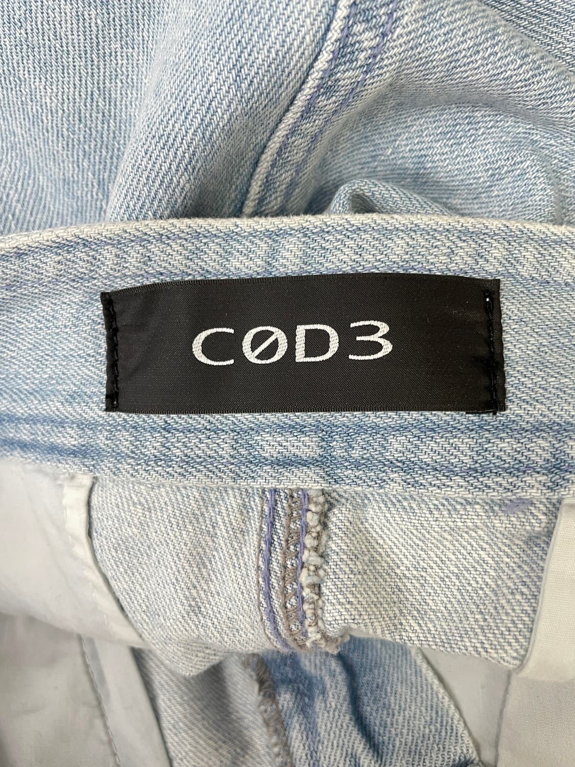 C0D3 자수 와이드 데님 팬츠 연청 상품이미지6