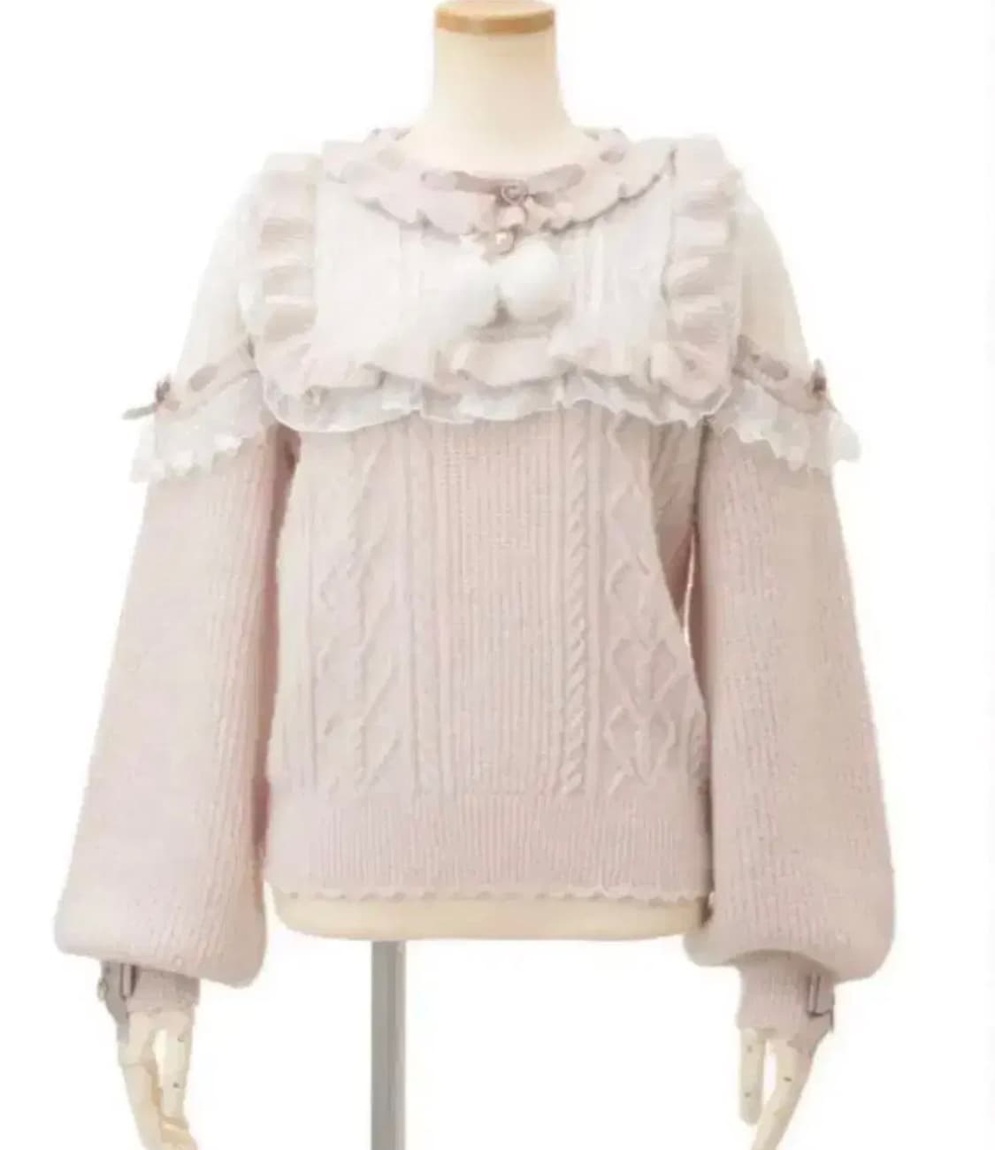 리즈리사 레이스 요크 폼폼 니트 탑 구버전 핑크 판매 상품이미지1