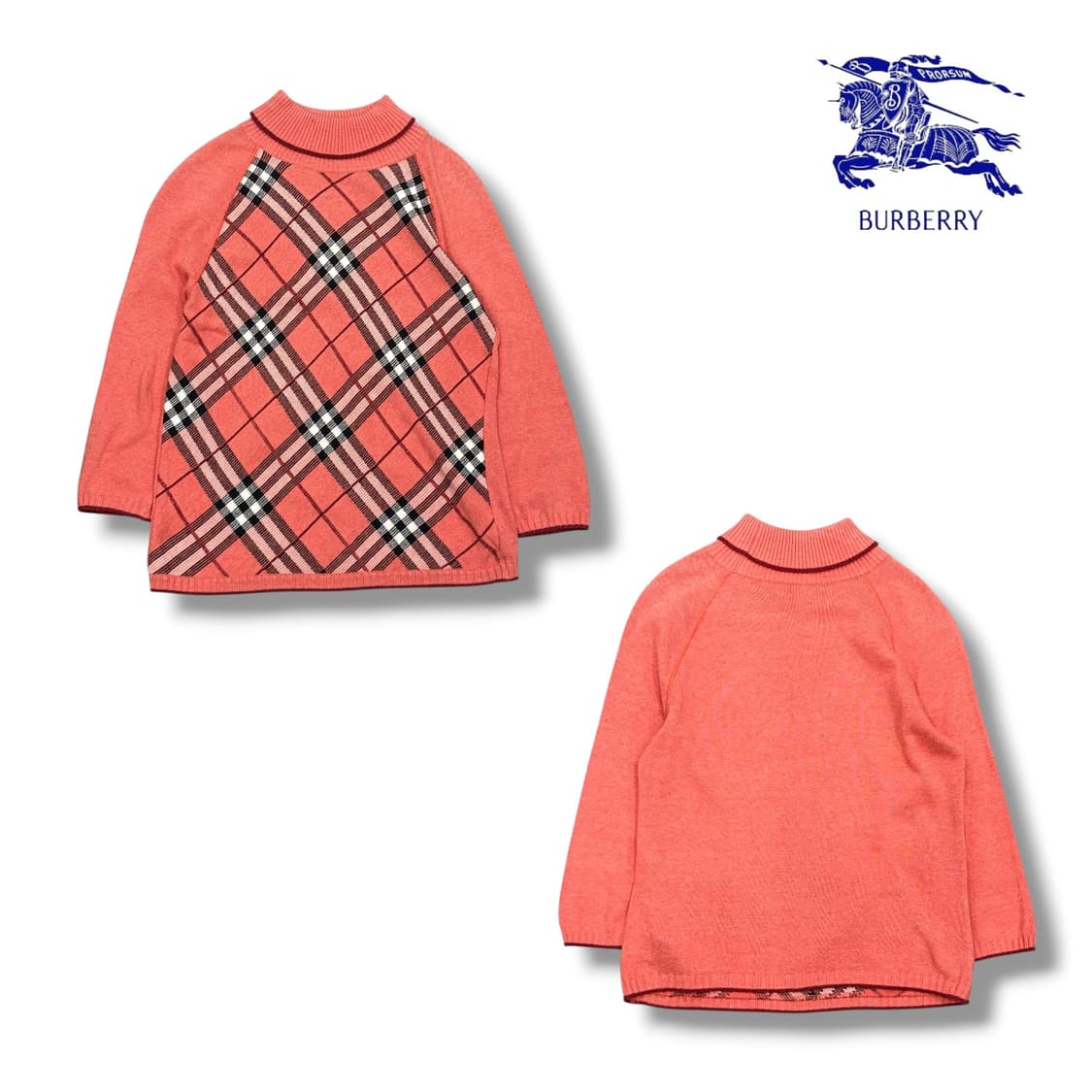 버버리 블루라벨 핑크 노바체크 하이넥 니트 상품이미지2