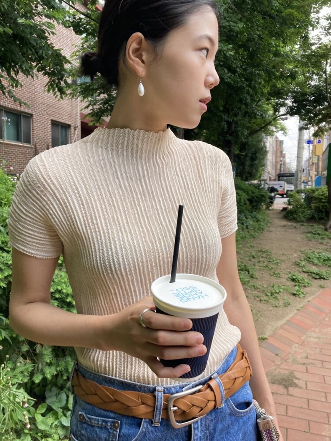 플리츠 탑 Pleats beige top 상품이미지2