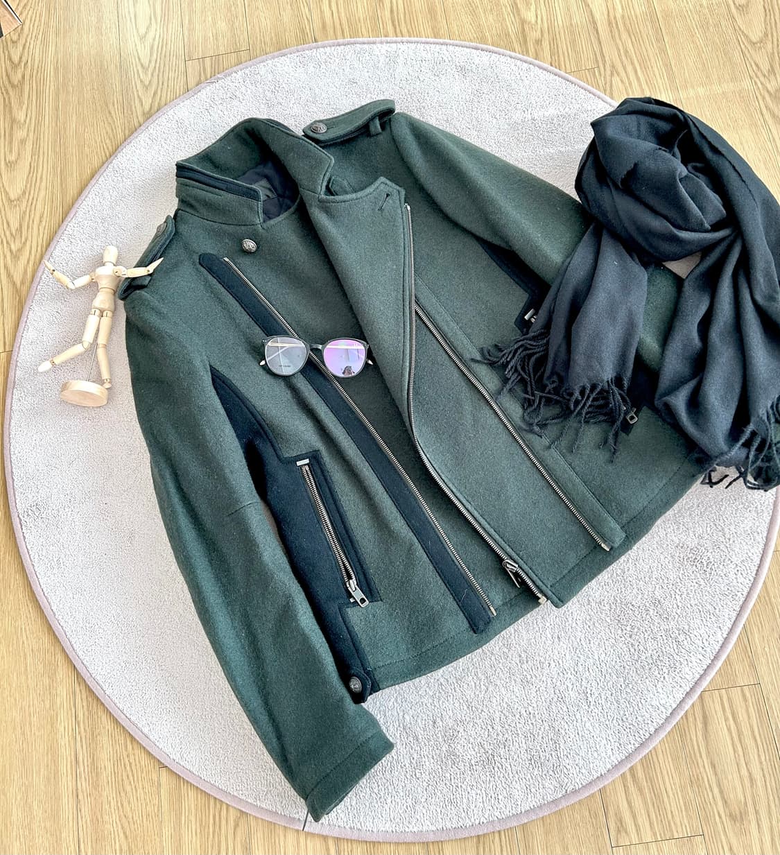 타임옴므 배색 디테일 지퍼 울 모자켓 상품이미지1