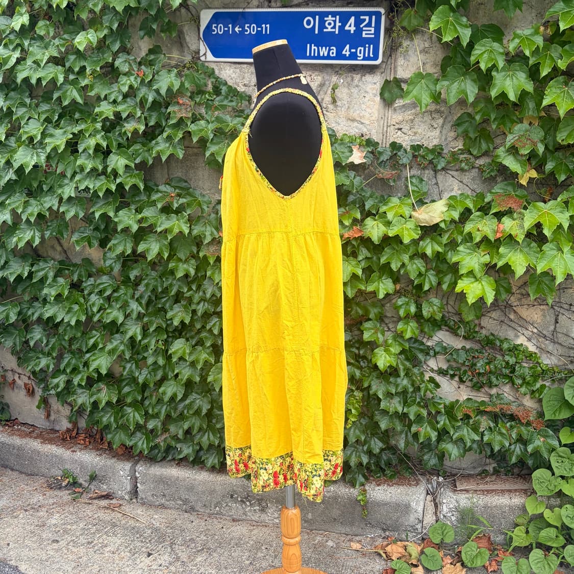 여성 빈티지 모리 플라워 패턴 포인트 민소매 나시 레이어드주름 롱 원피스 상품이미지2