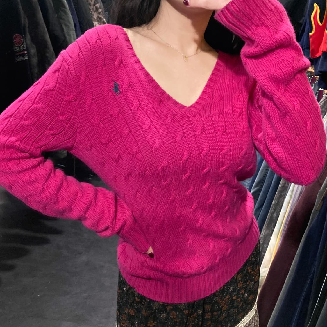 [IM] 폴로 랄프로렌 딥핑크 브이넥 케이블 니트 상품이미지5