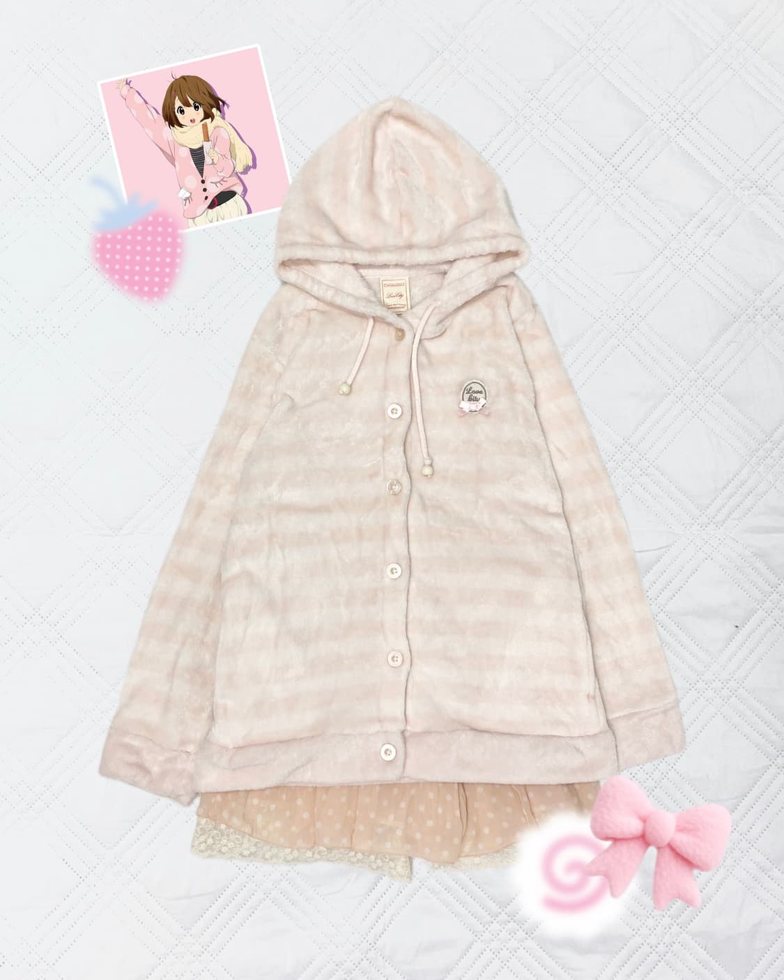 ꒰ঌ 폭닥 스트라이프 핑크 후드집업 ໒꒱ 상품이미지1