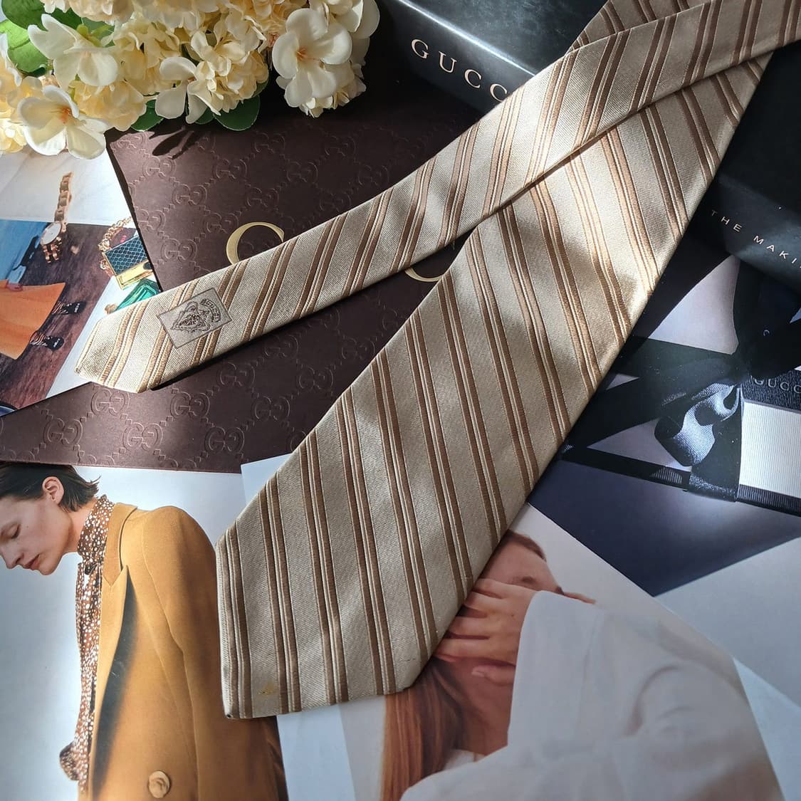 구찌 실크 골드 스트라이프 넥타이 9.6cm B등급 A19577
 상품이미지2