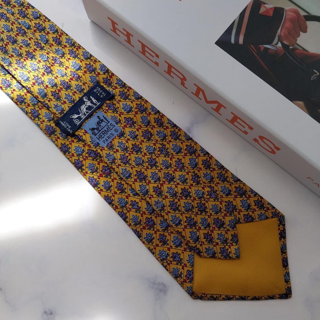 에르메스 머스타드 트리 패턴 넥타이 9.2cm B등급 K2590 상품이미지5