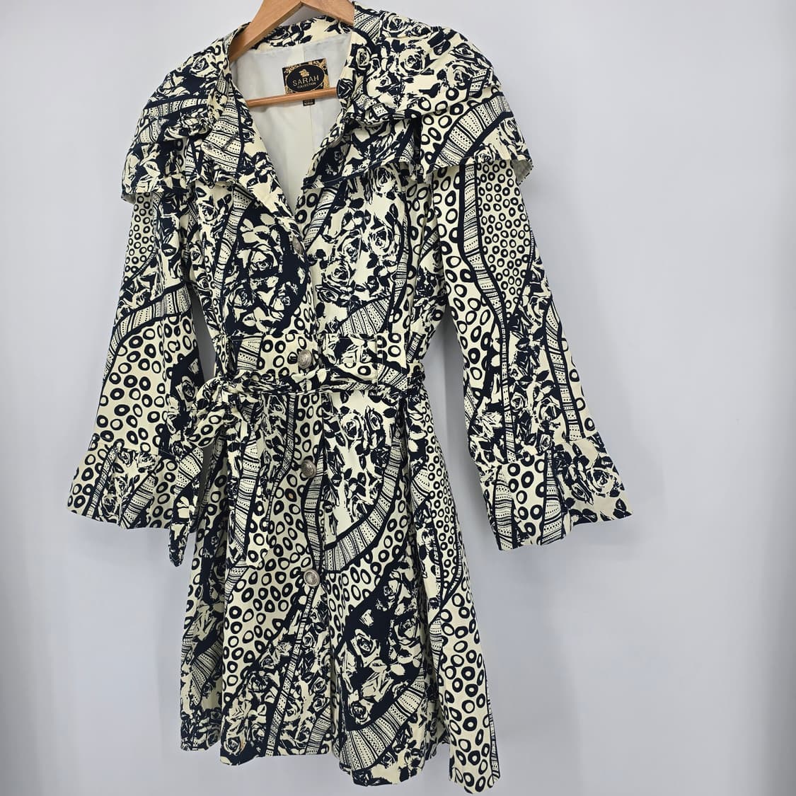 SARAH COLLECTION 패턴 벨트 원피스 프릴 카라 빈티지 여성 상품이미지7