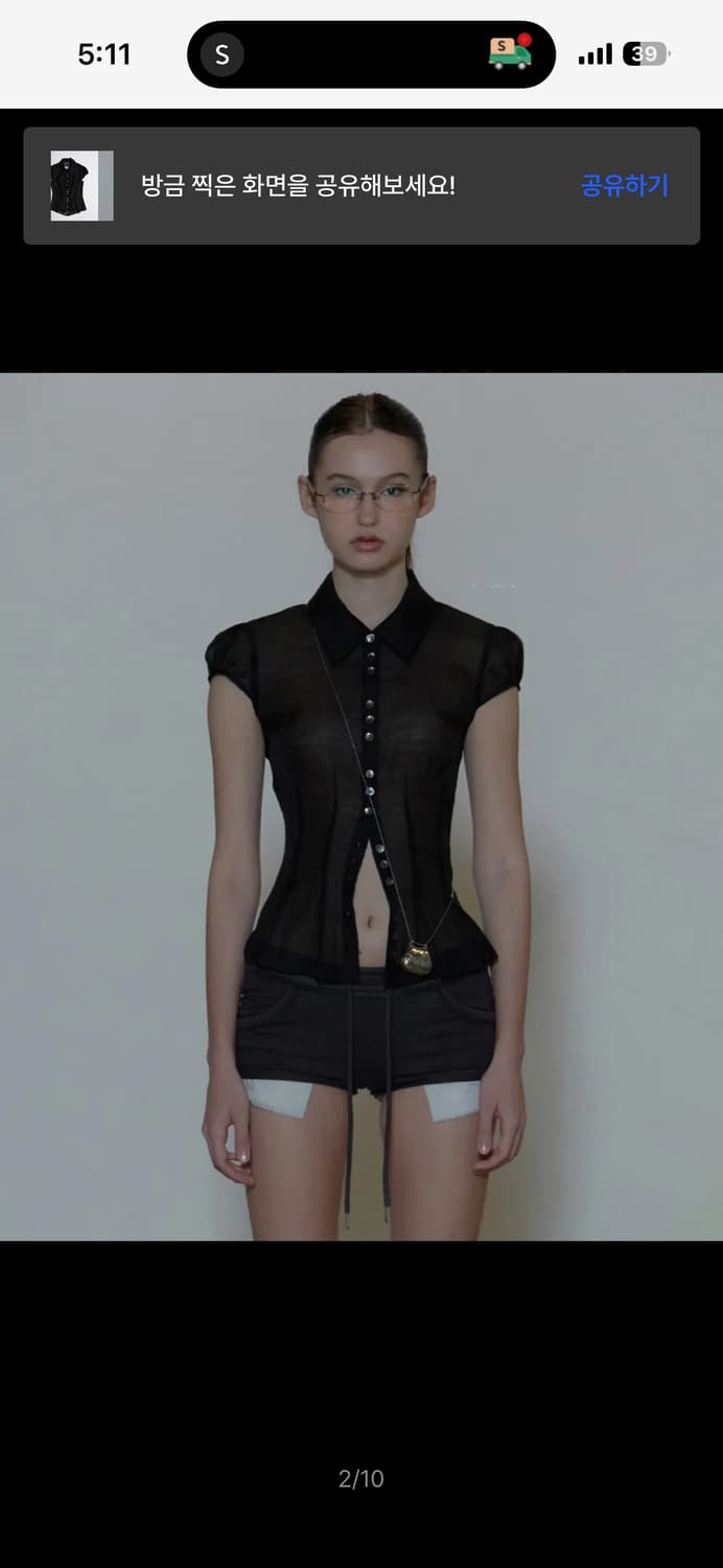 스컬프터 Sheer Pleated Hem Blouse Black 새상품 상품이미지1