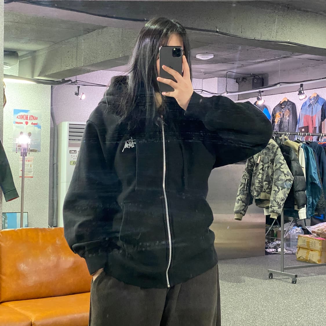 스투시 빅로고 블랙 후드 집업 B3843 상품이미지1