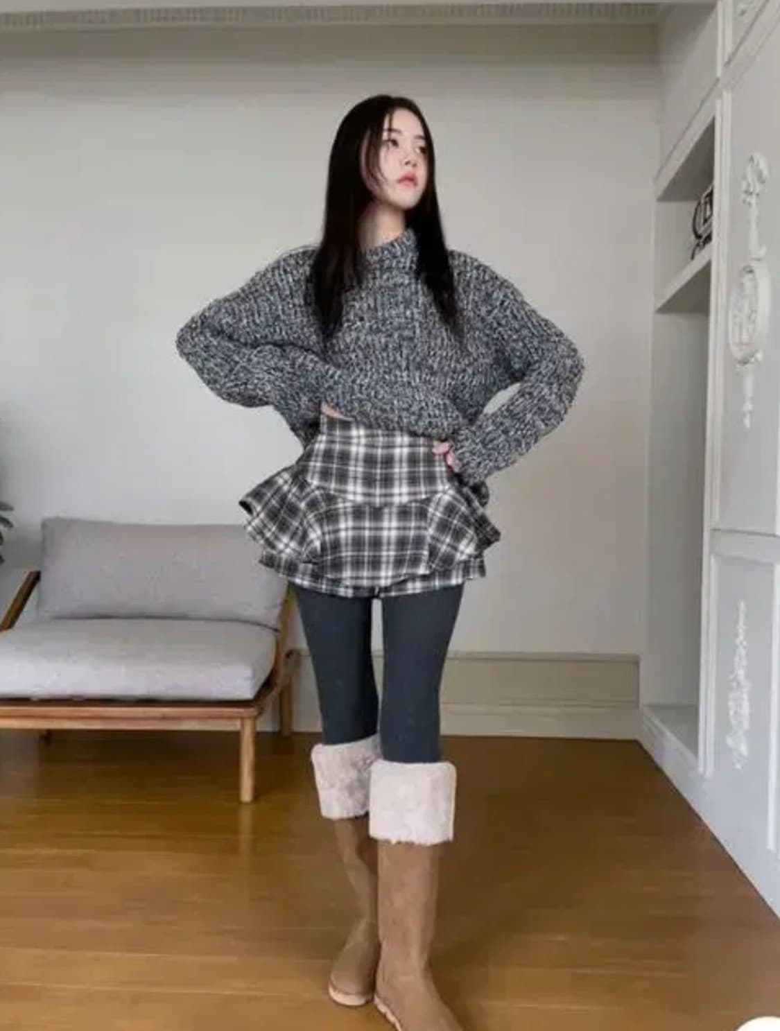 시착1회) 베이비랩 비비안 체크 프릴 스커트 스코트 블랙 m 상품이미지2