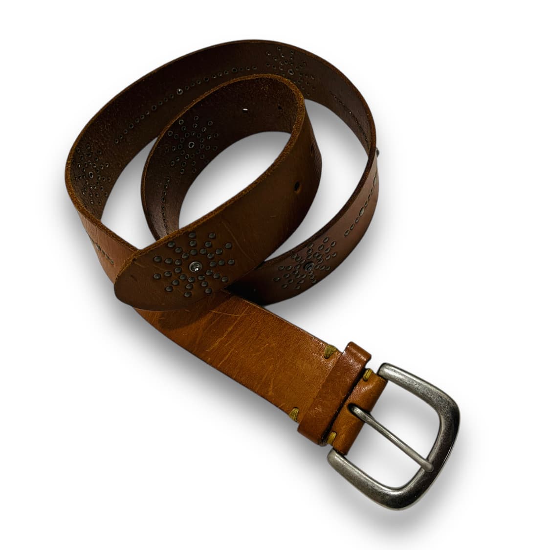 웨스턴 다중 스터드 쥬얼리 브라운 레더 벨트 상품이미지3