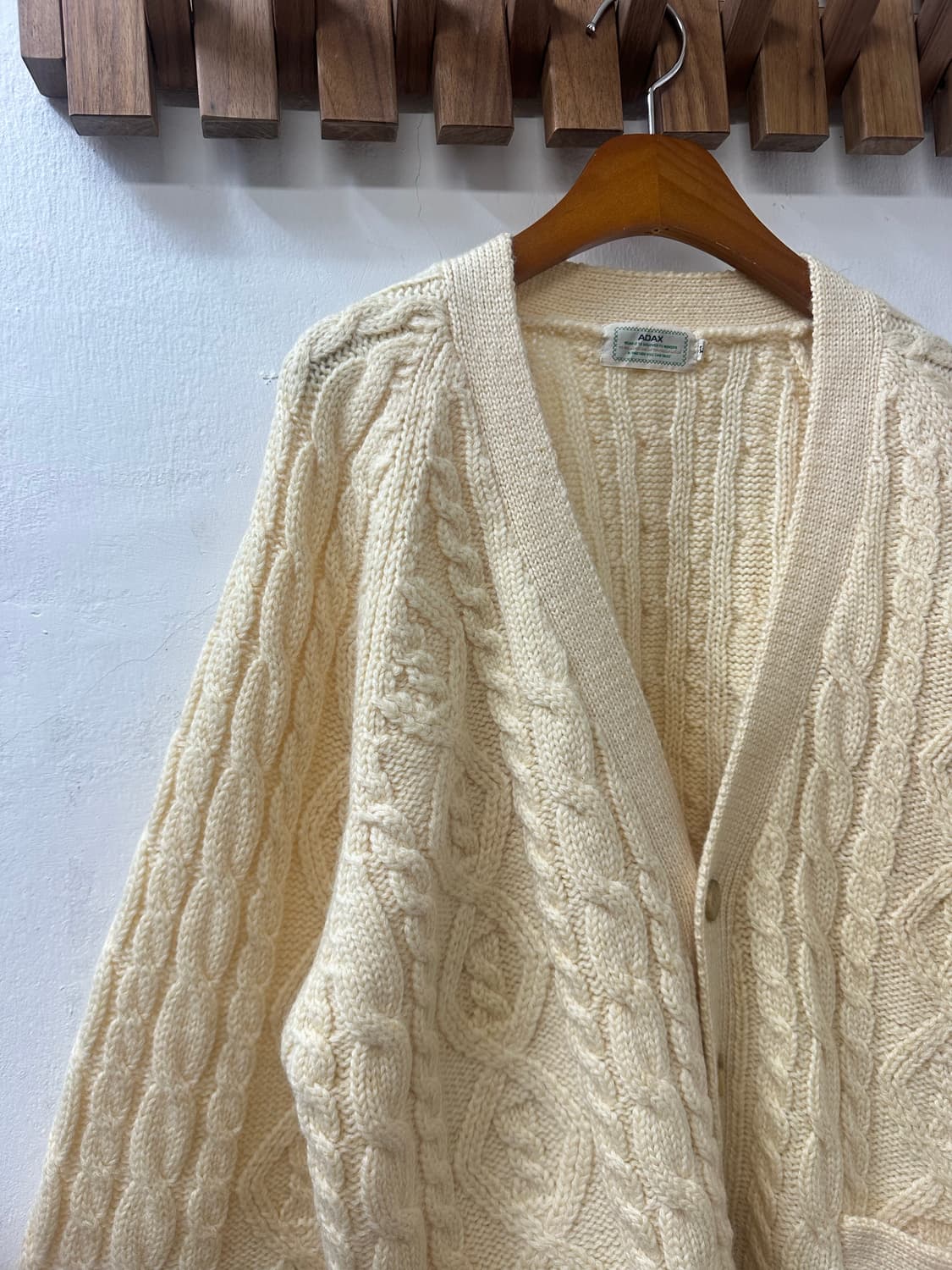 일본빈티지 ADAX 울 100% 아란 피셔맨 케이블 스웨터 니트 가디건 상품이미지3