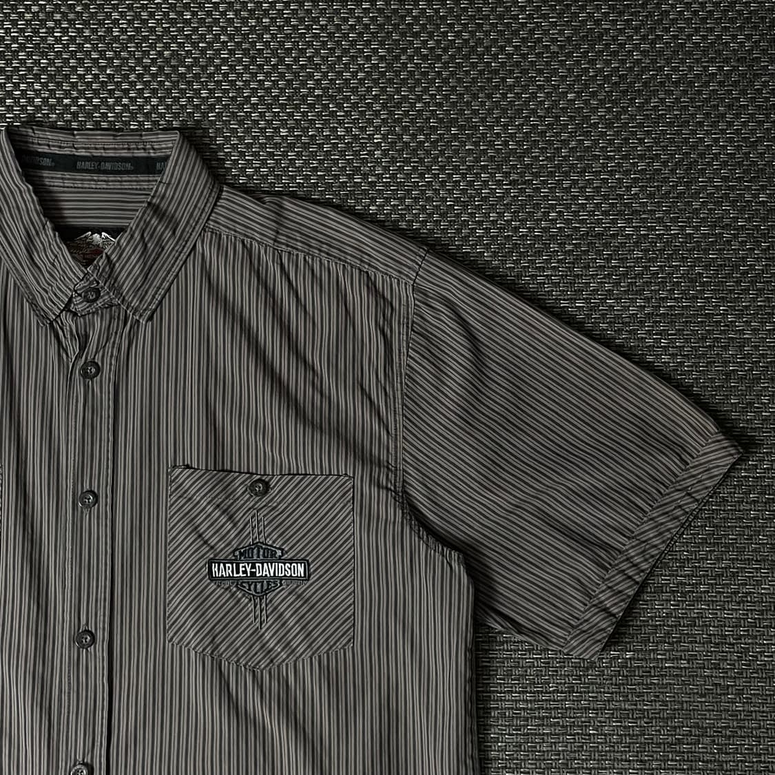 할리데이비슨 그레이 투포켓 스트라이프 자수 반팔 셔츠 L 상품이미지3