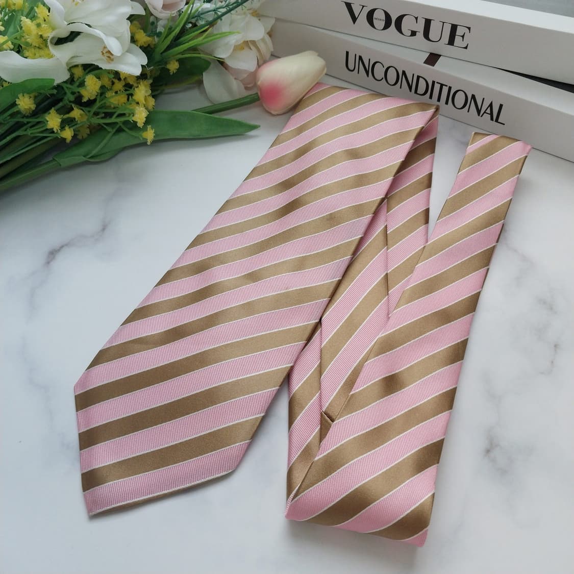 알테아 실크 핑크&브라운 스트라이프 넥타이 8.5cm A+등급 K854
 상품이미지6