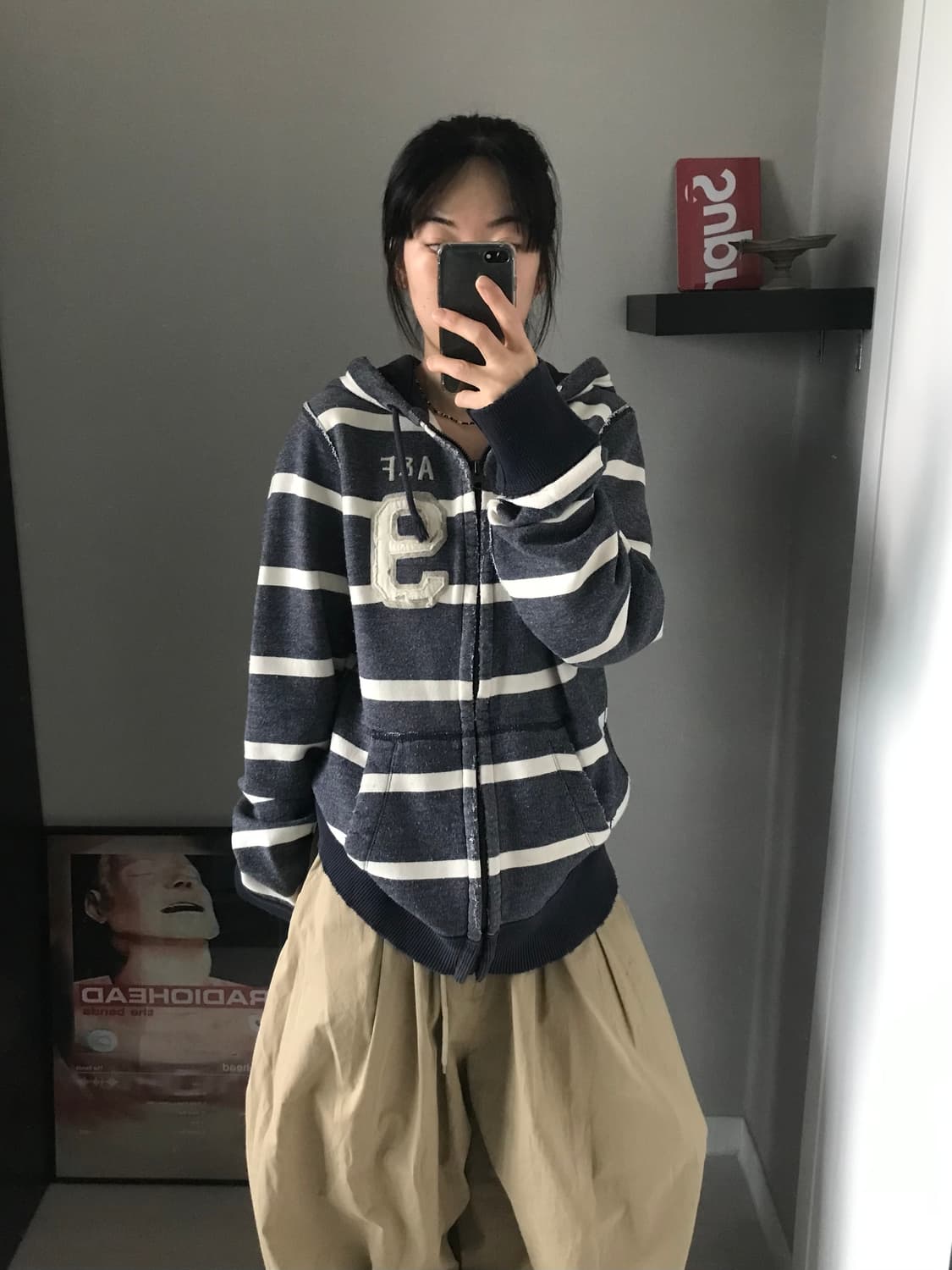 아베크롬비 자수 로고 스트라이프 피그먼트 후드집업 상품이미지2