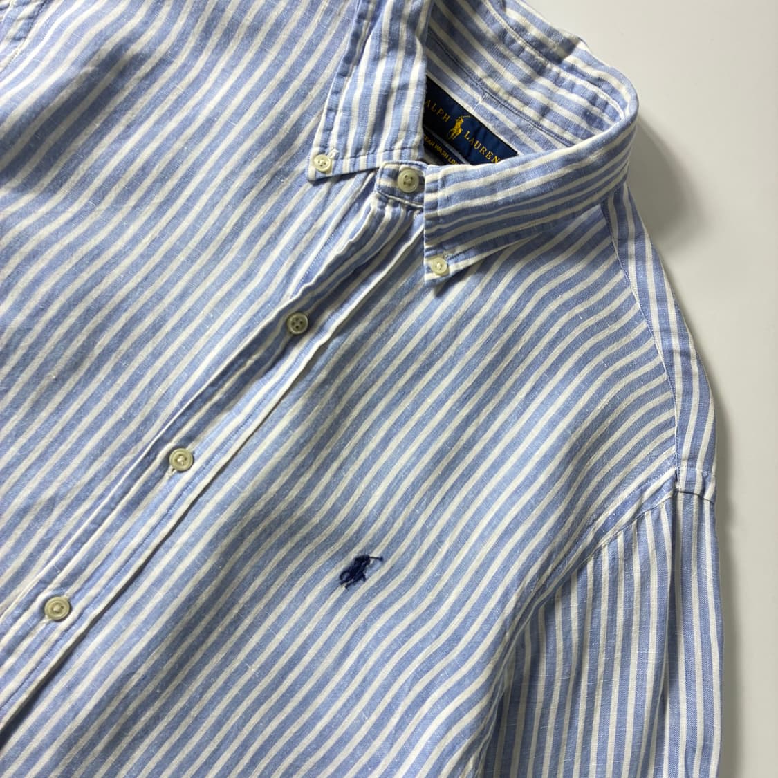 Polo  폴로 랄프로렌 자수 스카이블루 스트라이프 린넨 셔츠  상품이미지3