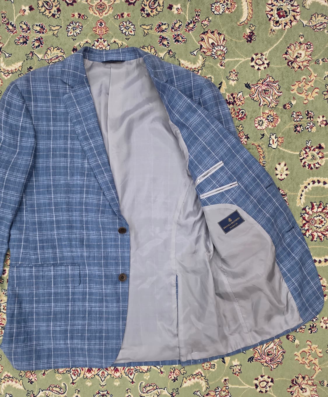 [새상품/최종할인] 브룩스브라더스 리젠트핏 블루체크 린넨 자켓 42R  상품이미지3