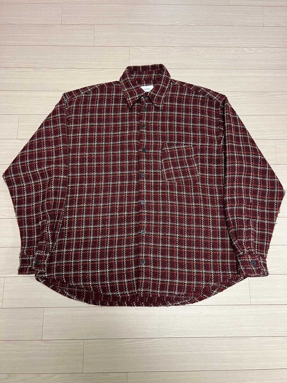 hoodie 버건디 체크 트위드 오버핏 셔츠 / 겨울 셔츠 아우터  상품이미지1