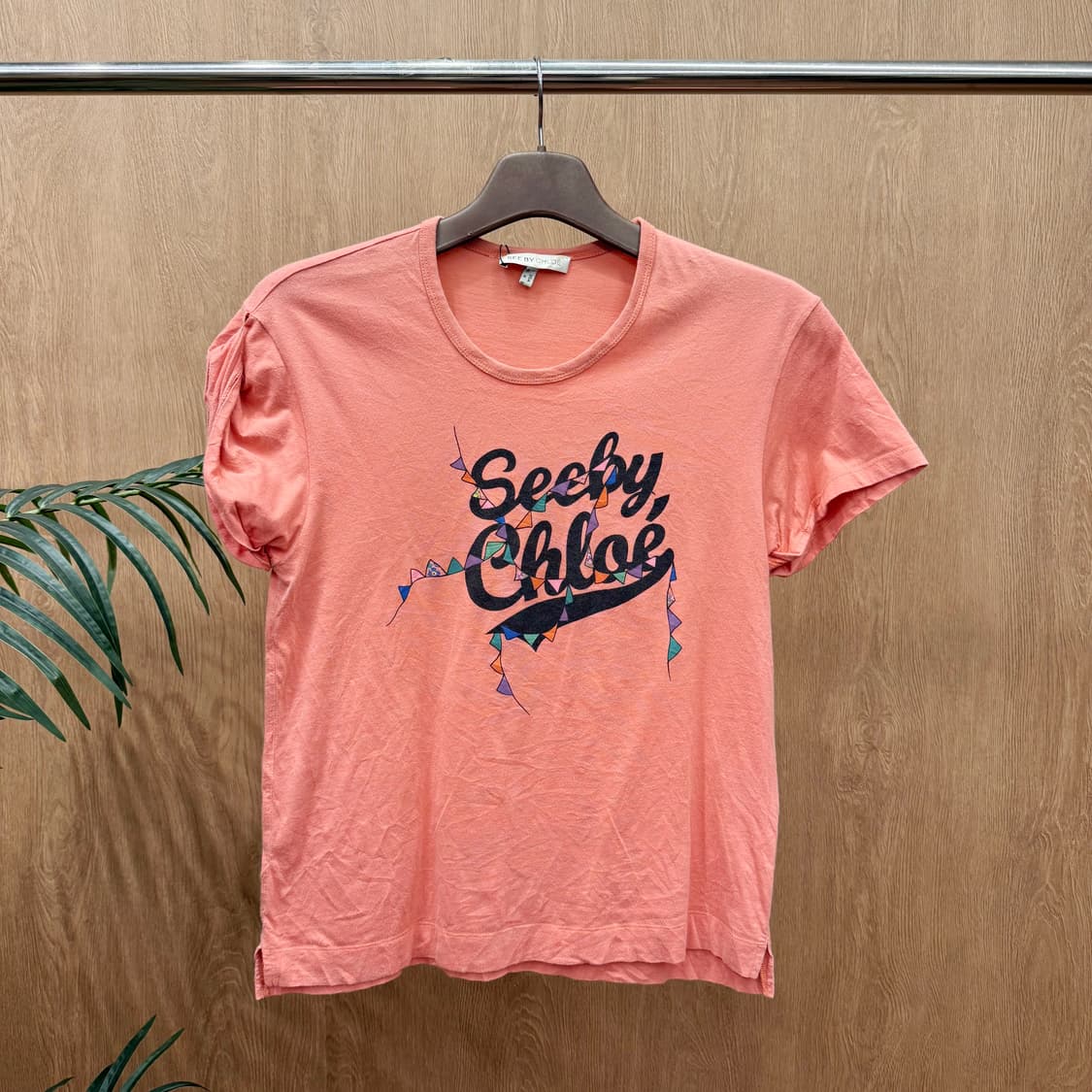 씨 바이 끌로에 로고 프린팅 반팔 티셔츠 퍼프소매 캐주얼 오렌지 상품이미지1