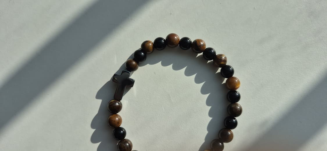 원석 팔찌 헤마타이트 크로스 십자가 팔찌 천연석 호안석 오닉스 블랙 상품이미지6