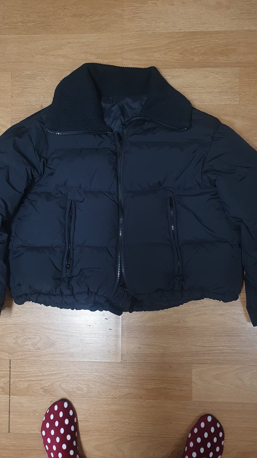 여성 니트배색  크롭경량점퍼 M 상품이미지1