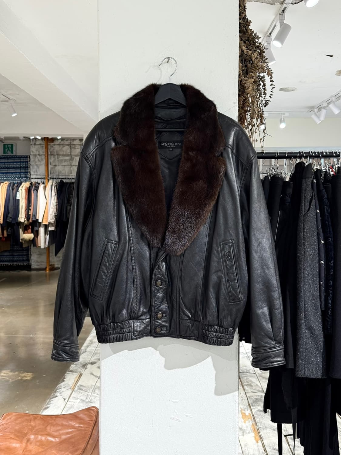 이브생로랑 뿌르 옴므 90s 퍼 카라 레더 자켓 상품이미지1