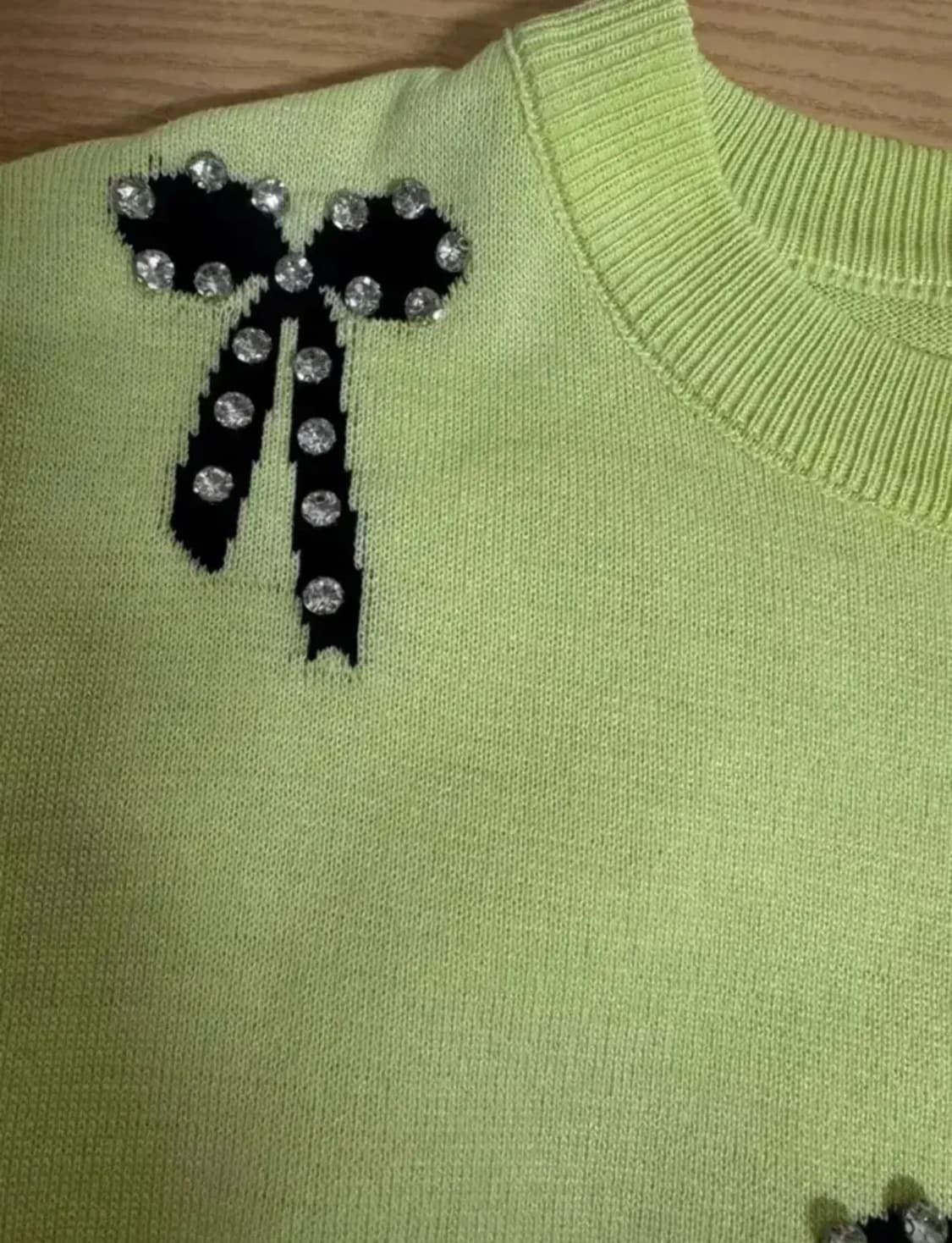 vtg 라임 컬러 리본 장식 니트 반팔 상품이미지3