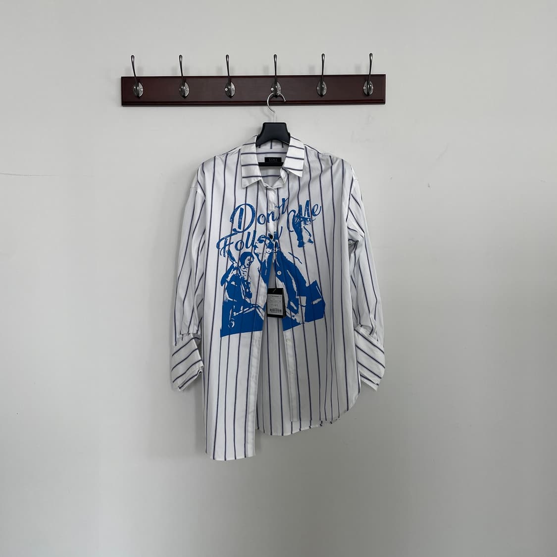 새상품 타임 흰색 스트라이프 프린팅 오버핏 셔츠 상품이미지1