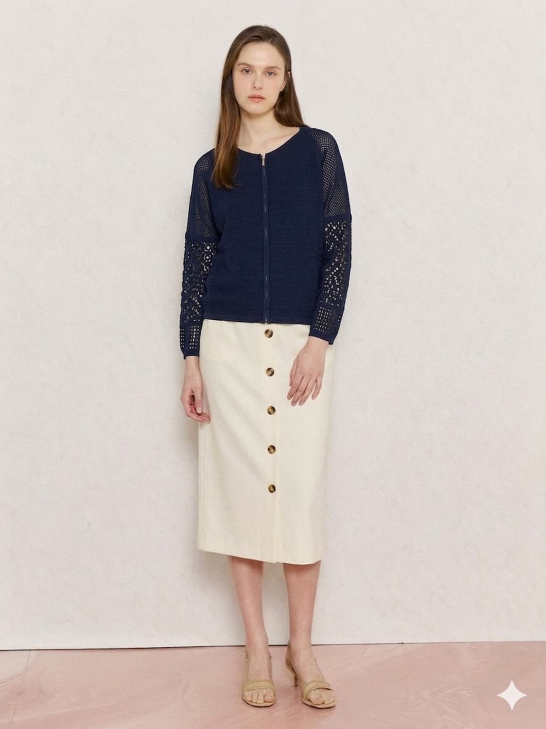 🌿 봄가디건 | 올리브데올리브 네이비 펀칭 집업 가디건 M | 슬림핏 상품이미지2