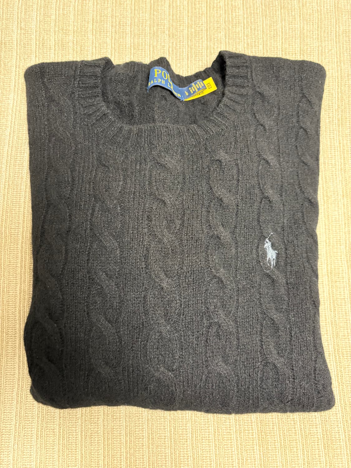 폴로 케이블 니트 울 캐시미어 스웨터 - 블랙 L 상품이미지3