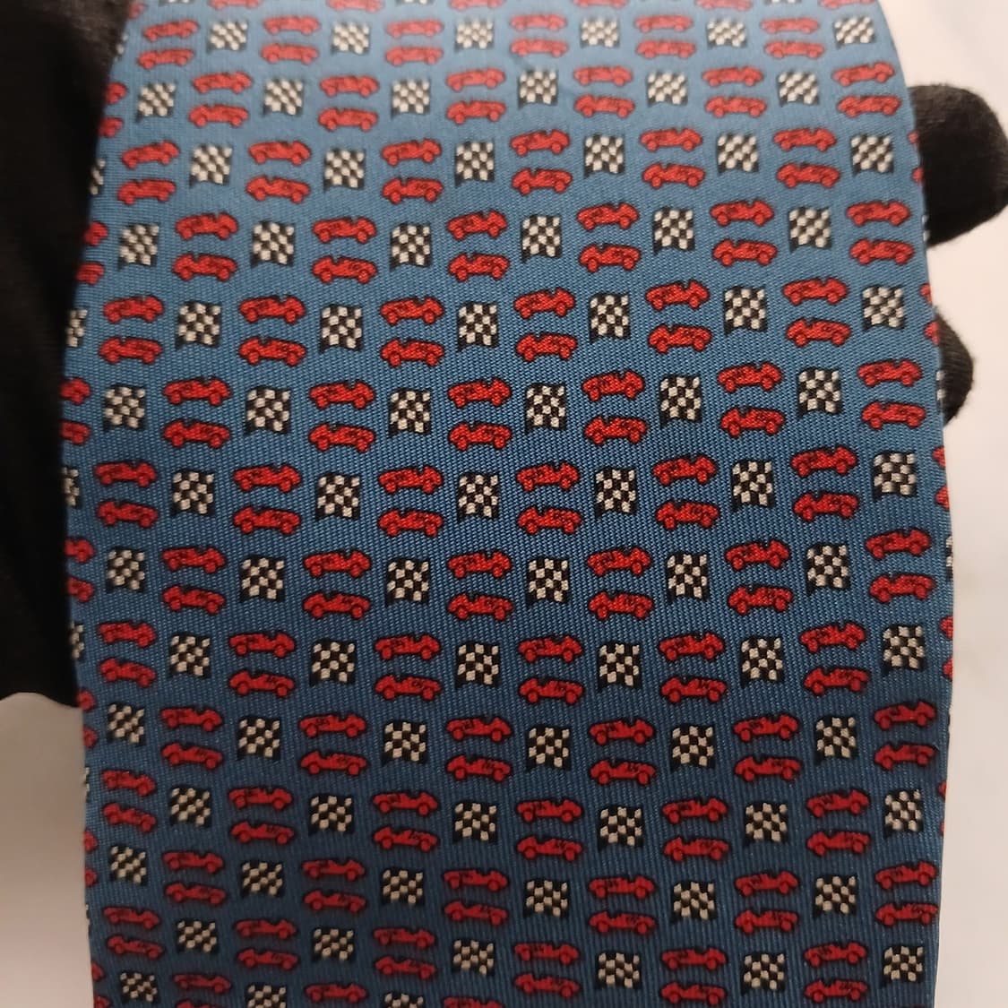 페라가모 실크 블루 체커보드 패턴 넥타이 9.9cm B등급 A18525
 상품이미지6